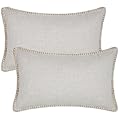 decorUhome Decorative Outdoor Throw Pillow Covers 12x20 Set of 2, Lumbar Linen Farmhouse Pillow Covers with Stitched Edge, Rustic Pillow Covers for Couch, Sofa, Living Room, Beige