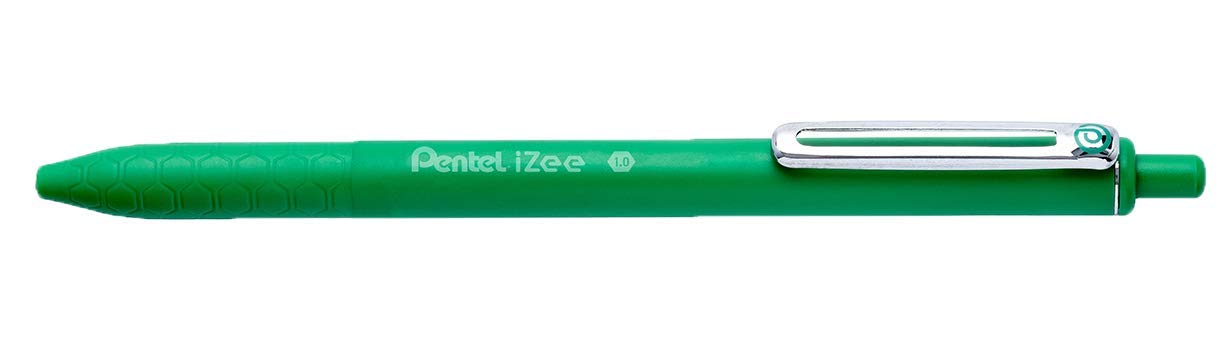 Pentel iZee BX470 Długopis chowany z tuszem o niskiej lepkości, szeroka końcówka 1 mm, opakowanie 10 długopisów czarny x 4, czerwony x 1, niebieski x 4, zielony x1