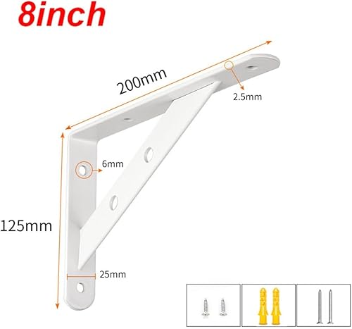 Miniatura 3 de Soportes para estantes de cocina 2X 0.098 in Fuerte Metálico Triangular Escuadras, Elegante Negro Blanco Soportes Estanterias Pared Pequeños 5.9