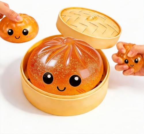 Dumplings Squishy Bun Glitter Squishies Dumpling with Box Squishy Stress Balls Soft Squeeze Decompression Dough for Adults, Office & Study Relaxation