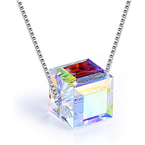 PLATO H S925 Sterling Silver Necklace Crystals Cube Pendant for Women Unique Jewelry with Exquisited Gift Box Valentines Mothers Day for Her Cover