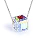 ❤ S925 Sterling Silver Necklace ❤ Aurora Crystals from Swarovski - Cubic Pendant Necklace for Women - Allergy Free Jewelry Gifts for Mother Aniversity Daughter Girls - Gift Packaged