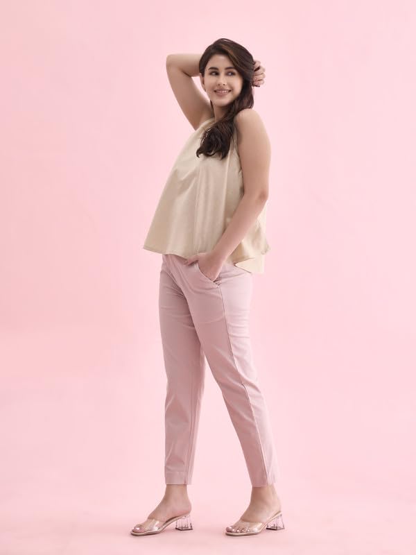 Image of GO COLORS Solid Tapered Fit Chino Pants for Women |Mid Rise, Side Pocket