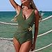 Women's One Piece Swimsuit Sexy Bathing Suit Tummy Control V Neck Fashion Colorblock High Cut Swimwear Green