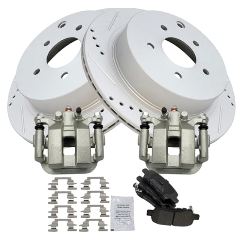 Image of TRQ Performance Rear Brake Pad and Rotor Set Semi Metallic Vented Coated | For 2003-2007 Nissan Murano 2004-2009 Quest