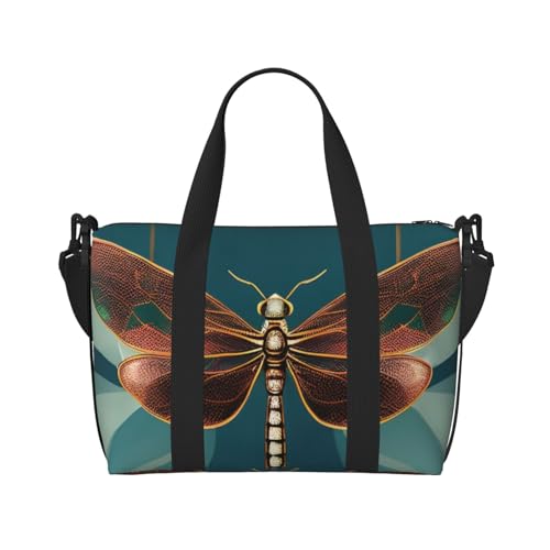 Travel Duffle Bag Weekender Bag Carry On Tote Bag Sport Gym Bag for Women Men Dragonfly and lotus Print2