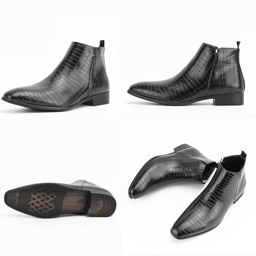 Men'S Leather Printed Low Heel Chelsea Ankle Boots Fashion High Top Round Toe Slip On Business Casual Dress Ankle Boots2