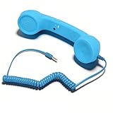 Retro Radiation Proof Wired Telephone Handset Receiver for Cell Phone Computer 3.5mm Plug, Adjustable Volume, 9ft Coiled Cord (Blue)