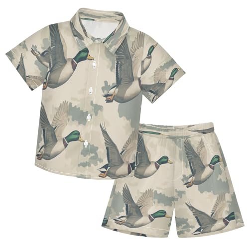 Boccsty Mallard Ducks Camo Boy Summer Shorts Sets Hawaiian Toddler Boys T-Shirt & Pants 2 Pcs 3T