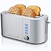 Elite Gourmet ECT4123X Long Slot 4 Slice Toaster, Extra Wide 1.5" and 5.1" Deep Slots, Bagel, Defrost & Cancel Functions, 6 Toast Shade Settings, Fits Bagels, Waffles, Artisan Breads, Stainless Steel