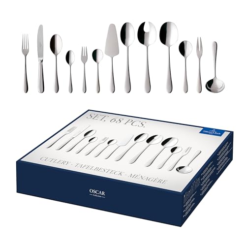 Villeroy & Boch - Oscar Set di Posate 68 Pz. 68 Pezzi Argento,Platino, Lavabile in Lavastoviglie, 12 Persone, Forchette, Coltelli, Cucchiaio, Acciaio Inossidabile