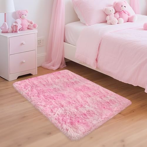 TENNOLA 2x3 Small Pink Rug for Girls Room Soft Plush Pink Fluffy Rug for Bedroom Girls Kids Room Dorm Bedside Living Room, Door Mat Indoor Entrance Floor Shag Carpet Throw Rugs for Entryway