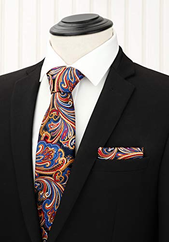 Image of HISDERN Mens Ties and Pocket Square Set Business Elegant Ties for Men Classic Lot 3 Pcs Wedding Party Neckties & Handkerchief
