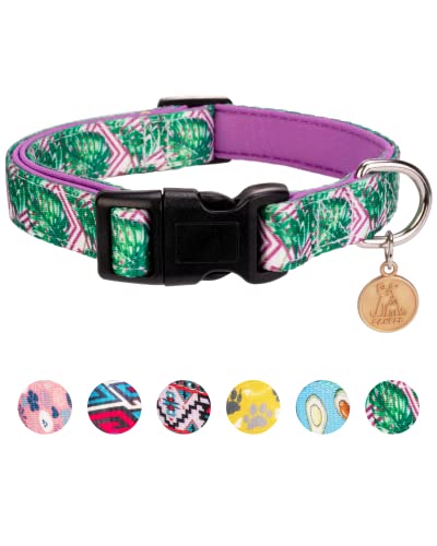 Canple Adjustable Various Patterns Dog Collar for Puppy Female Small Medium Large Dogs (Tropical Plants, L Length 18 -26 )