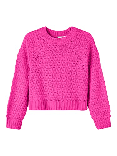 name it Girl's NKFDILISA LS Short Knit Pullover, Knockout Pink, 146/152