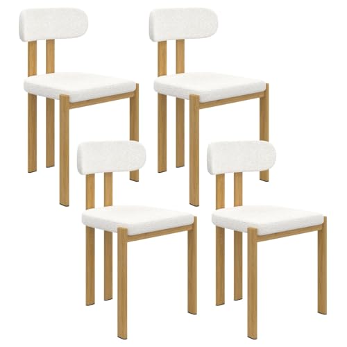 IDMarket - Lot de 4 chaises ESMA en métal Effet Bois et Tissu Bouclette pour Salle à Manger