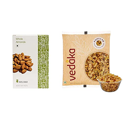 Image of Amazon Brand - Solimo Premium Almonds, 500g & Amazon Brand - Vedaka Popular Raisins, 500g Combo