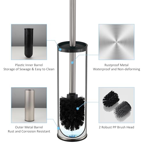 Image of Toilet Brush and Holder,Stainless Steel Toilet Brushes for Bathroom with Holder 2pack Black