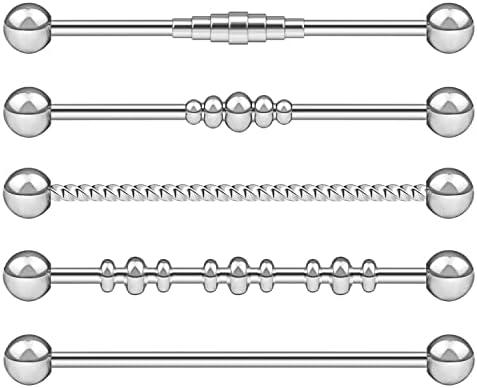 Awinrel Surgical Steel Industrial Barbell Cartilage Earring Helix-Conch Earrings for Women Men Body Piercing Jewelry 14g 1 1/2 inch 38mm 5pcs Silver