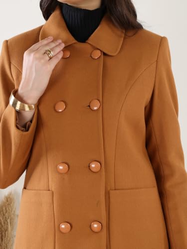 Image of CHKOKKO Women Classic Long Winter Coat Double Breasted | Knee Length Design with a Sophisticated Spread Collar and Convenient Front Pockets for All Occasions