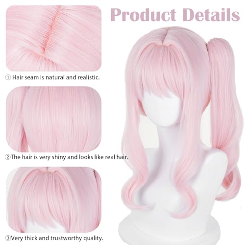 Image of LABEAUTE Pink Ponytail Cosplay Wig Anime Twin Tails Wig Heat Resistant Synthetic Hair with Wig Cap for Halloween Costume Comic Con Party Women Girls