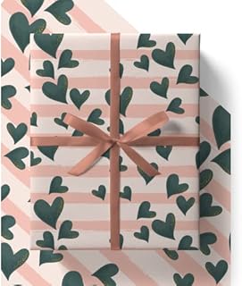 EcoWrap Mothers Day Wrapping Paper with Birthday Card and Tags - Eco Friendly Premium Recyclable 84cm x 60cm Pink Hearts Gift Wrap for Women in Plastic Free Packaging (4 Sheets & 4 Tags)