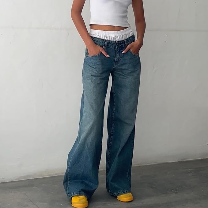 Womens Baggy Jeans,Women Y2K Low Rise Baggy Jeans,Straight Wide Leg Boyfriend Streetwear Loose Fit Denim Pants4