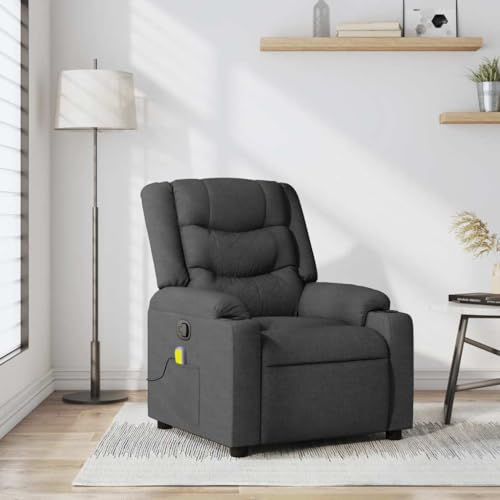 Molumvel Sillón de masaje con función de relajación, sillón de TV de tela en gris oscuro, masaje vibratorio de 6 puntos, función reclinable manual, soporte para bebidas, cómodo sillón de descanso para
