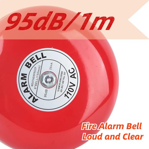 Image of Fire Alarm Bell, Fire Alarms, 110V Metal Alarm Bell, CB‑6B 95dB Metal Electric Round Alarm Bell, Security Alarm Bell, for School Elevators Industrial