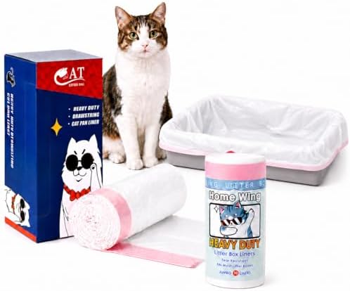Jumbo Cat Litter Bags & Box Liners - No-Tear Pull-Out Design, 3 MIL Extra Thick, Drawstring Litter Pan Liners with Reusable Dispenser Box + 1 Refill Roll, Fits XL Litter Box, 36" x 19", 10+10 Count