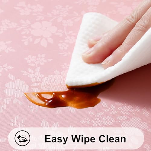 Image of Smiry Round Table Cloth, Waterproof Heavy Duty Vinyl Tablecloths, Wipeable Washable Table Cover for Kitchen, Dining Room & Valentines(Pink, 60 inch Round)