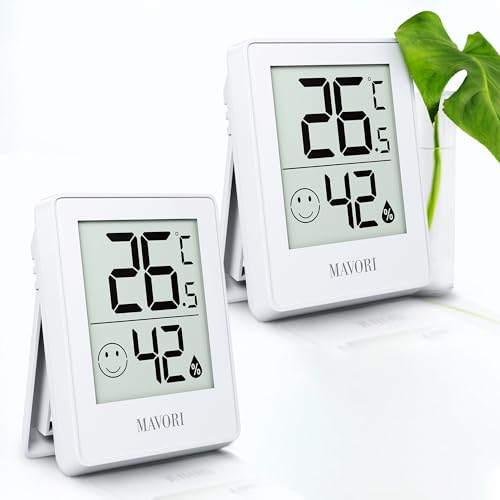 TESTSIEGER - MAVORI® 2 St. Hygrometer Thermometer innen - präziser Luftfeuchtigkeitsmesser & Raumthermometer innen - Thermometer Hygrometer innen, Temperaturmessgerät & Hydrometer, (weiß, 2er Set)