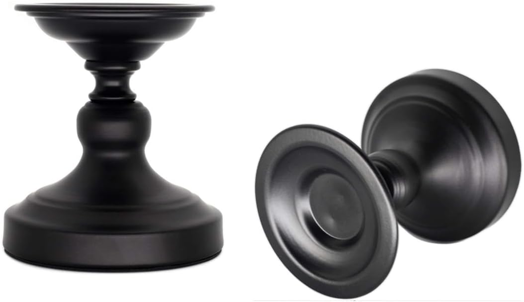 Metal Black Candle Holder for Pillar, Iron Candlestick Holder Stand for Home Coffee Decor Decorations, Table Centerpiece, Wedding Reception (2 Pack)