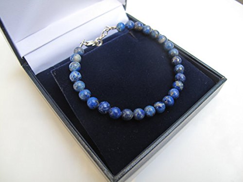 Bracciale Uomo/donna In Argento 925 Con Lapislazzuli Blu - Perline Lisce 4 Mm - 17,8 Cm Regolabile - Fatto A Mano - 2