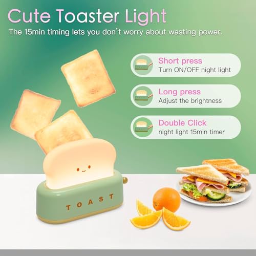 Image of Desidiya Silicon Desk Decor Cute Toast Night Light Small Desk Lamp for Kids Rechargeable with Smile Face Home Decor for Bedroom, Table, Bedside Light Gifts for Kids and Adults