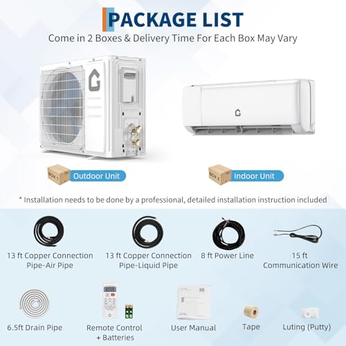 Image of 18,000 BTU Ductless Mini Split AC & Heat Pump, 21 SEER2 Inverter, Ultra-Quiet, WiFi & Voice Control, 4 Modes, Cools & Heats Up to 1,250 Sq.ft, Install Kit, 208-230V