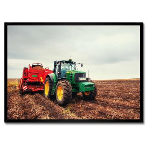 Tracteur labourant le champ : créez une ambiance bucolique avec ce poster encadré 70x50