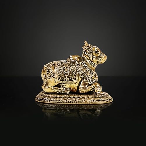 Image of Brass Nandi Idol for Home Temple & Pooja Room | Handmade Nandi Statue for Shiv Pooja, Meditation & Spiritual Decor | Pure Brass Nandi Murti for Mandir, Shivling & Home Decoration