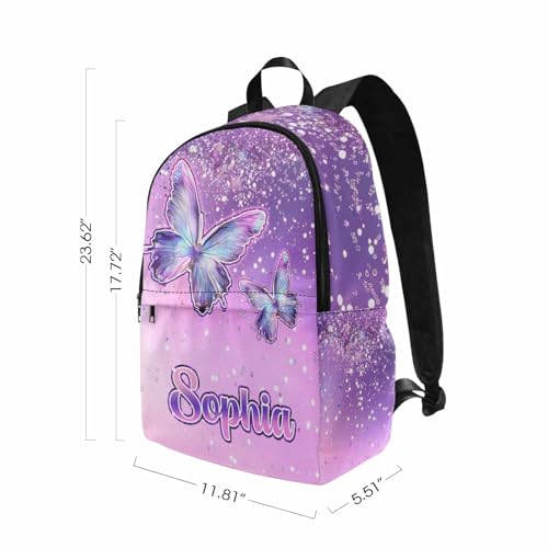 InterestPrint Customized Name Backpack School Bags from Dad, Custom Butterfly Backpack for Kids Personalized Backpacks for Girls,Lunch Bag Set2