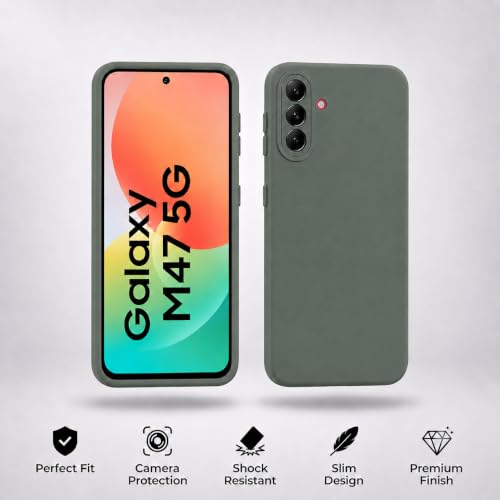 Image of FIRST MART Silicone Back Cover for Samsung Galaxy M47 | Matte Green Anti-Slip Grip Case, Precise Cutouts, Scratch Resistant, Slim Fit | Pack of 1