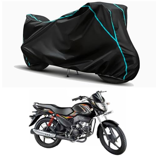 Image of Waterproof Bike Body Cover Compatible for | Mahindra Pantero KS | Taffeta Fabric, Sky Piping Design, Bottom Elastic Fit | Dustproof, Sun UV & Rain Protection for All Weather.