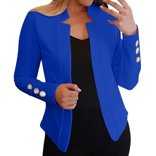 2025 Casual Blazers for Women Plus Size Lightweight Long Sleeve Jackets Business Office Work Suits Spring Fall Summer Teacher Oversized Outfits Linen Professional Dressy Ladies Royal Blue XX-Large
