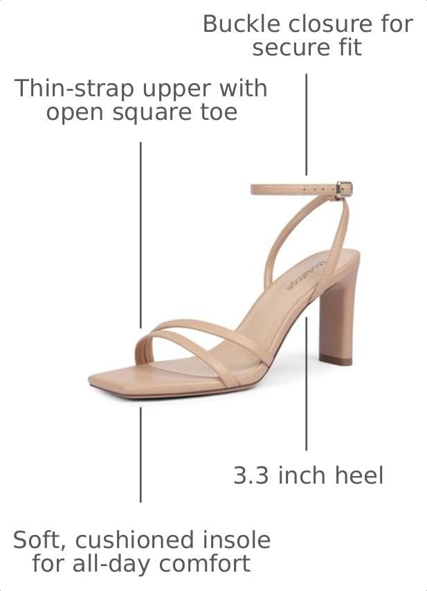 Image of Womens Sandals Square Open Toe Chunky High Heels Strappy Ankle Strap Shoes