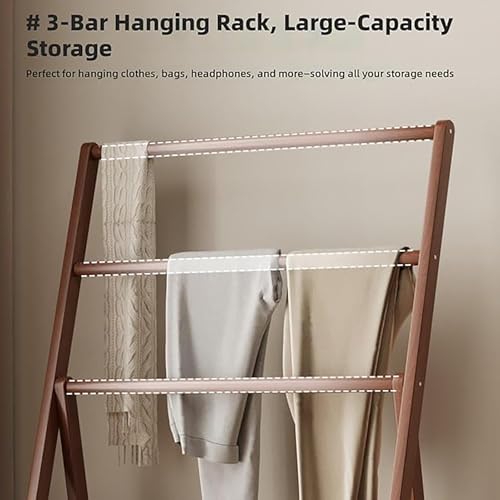Portant à vêtements en bambou 71cm avec sac en tissu et penderie triangle - 5
