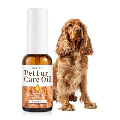 GJYC PET Fur Care Oil - Tangle Remover, Shiny Coat, Soothing Skin with Collagen & Natural Oils - Relaxing Massage Oil for Dogs & Cats - Tropical Aroma, Leave-in Formula