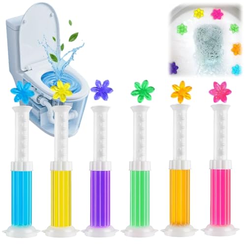 6 Stück Toilettengel-Stempel Toilettenschüssel-Stempelgel Toiletten-Refresh-Blumenduftgel Toilet Gel Stamp Frischesiegel für Kleine Badezimmer und Gästetoiletten Inklusive Spender und Gel