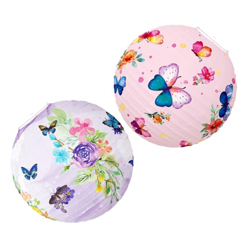 Hemobllo 2 Pièces Lanternes Papier Suspendues Thème Printemps Été Fleur Décorations Festives pour Intérieur Extérieur Lampions Lavande et Rose pour Fête et Jardin