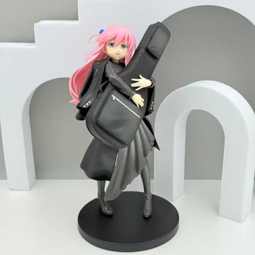 Image of Hitori Gotoh Bocchi The Rock Standing Guitar Bag Pose Anime Action Figure | 19cm Bocchi Figurine with School Outfit & Guitar Case for Table, Desk & Shelf Decor | Gift for Anime Fans