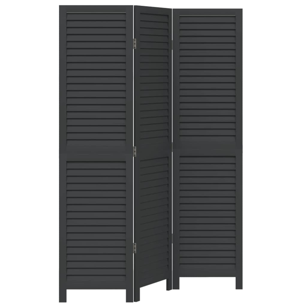 vidaXL Room Divider, Privacy Screen for Indoor Home Bedroom Living Room, Screen Privacy Panel with 3 Panels, Black Solid Wood Paulownia