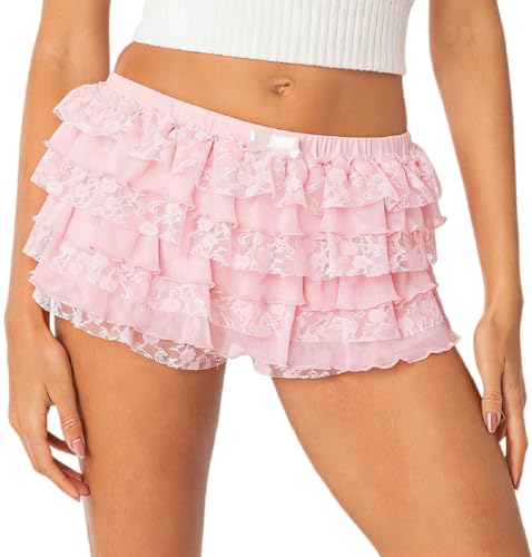 Image of NUFIWI Women Lolita Bloomers Ruffle Shorts Lace Cute Pumpkin Pants Sexy Boyshorts Layered Y2k Mini Shorts Pettipants